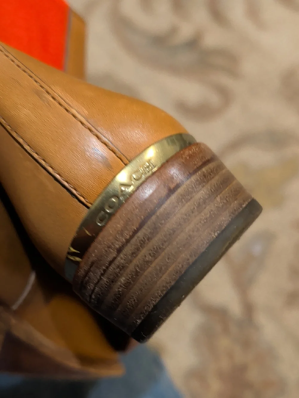 Coach Lucia Colorblock Tan Leather Chelsea Boots with Red Elastic Panels - Picture 3 of 8